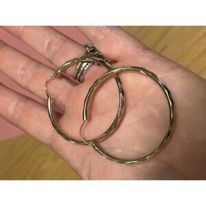 14k yellow gold large hoops with diamond angular cut - Estate Vintage Jewelry